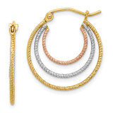 Image of 21mm Sterling Silver Rhodium-Plated Yellow & Pink Vermeil Textured Hoop Earrings