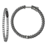 Image of 35mm Sterling Silver Ruthenium-Plated CZ In and Out Hinged Hoop Earrings
