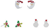 Image of Sterling Silver Santa, Holly and Snowman Earrings Set