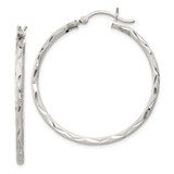 Image of 38mm Sterling Silver Satin Finish Shiny-Cut Hinged Hoop Earrings QE11497