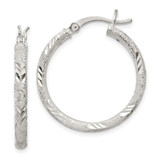 30mm Sterling Silver Shiny-Cut Laser-Cut Hinged Hoop Earrings