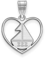 Image of Sterling Silver Sigma Sigma Sigma Heart Pendant by LogoArt (SS040SSS)
