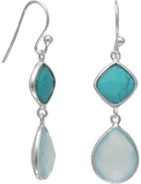 Image of Sterling Silver Simulated Turquoise and Sea Green Chalcedony Drop Earrings