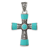 Image of Sterling Silver Simulated Turquoise Antiqued Cross Pendant