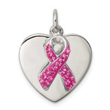 Image of Sterling Silver Stellux Pink Awareness Ribbon w/ Heart Pendant