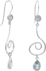 Image of Sterling Silver Swirl Design Earrings with Faceted Blue Topaz