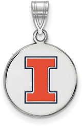 Image of Sterling Silver University of Illinois Medium Enamel Disc Pendant by LogoArt