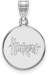 Image of Sterling Silver University of Nebraska Medium Disc Pendant by LogoArt (SS025UNE)
