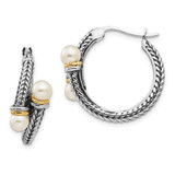 Image of 25mm Sterling Silver w/ 14K Yellow Gold 4mm Cultured Freshwater Pearl Hoop Earrings
