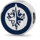 Image of Sterling Silver Winnipeg Jets on Maple Leaf Circle Enamel Logo Bead by LogoArt