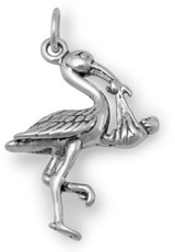 Image of Stork with Baby Charm 925 Sterling Silver