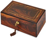 Image of Tiger Wood Veneer Matte Finish w/Inlay Design Locking Jewelry Box (Gifts)
