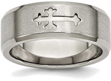 Image of Titanium Cross Design 8mm Satin Beveled Edge Band Ring