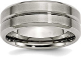 Image of Titanium Grooved Beveled Edge 8mm Brushed and Polished Band Ring