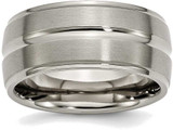 Image of Titanium Grooved Ridged Edge 10mm Brushed and Polished Band Ring