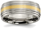 Image of Titanium Ridged Edge w/ 14K Yellow Gold Inlay 8mm Brushed/Polished Band Ring