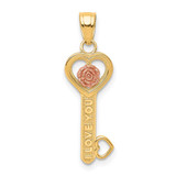 Image of Two-Tone 10K Yellow & Rose Gold I Love You Key w/ Flower Pendant
