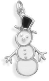 Image of White/Black Snowman Charm 925 Sterling Silver
