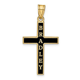 Image of Yellow Sterling Silver Casted High Polish w/ Antiqued Letters Name Cross Pendant