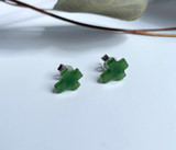 Natural Untreated 9mm Nephrite Jade Cross Stud Earrings w/ Sterling Silver Posts