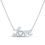 Image of Sterling Silver Womens Round Diamond Love Heart Necklace 1/20 Cttw