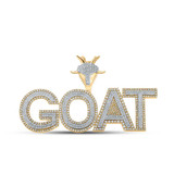 Image of 10kt Two-tone Gold Mens Round Diamond GOAT Phrase Charm Pendant 2-3/4 Cttw