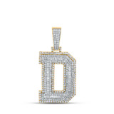 Image of 10kt Two-tone Gold Mens Baguette Diamond D Initial Letter Charm Pendant 2-1/3 Cttw