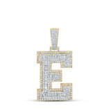 Image of 10kt Two-tone Gold Mens Baguette Diamond E Letter Charm Pendant 2-1/6 Cttw