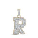 Image of 10kt Two-tone Gold Mens Baguette Diamond R Initial Letter Charm Pendant 2 Cttw