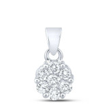 Image of 14kt White Gold Womens Round Diamond Flower Cluster Pendant 1 Cttw