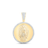 Image of 10kt Yellow Gold Mens Round Diamond Guadalupe Mary Charm Pendant 1 Cttw