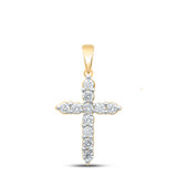Image of 14kt Yellow Gold Womens Round Diamond Cross Pendant 1 Cttw
