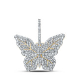 Image of 10kt Yellow Gold Mens Round Diamond Butterfly Charm Pendant 1-1/2 Cttw