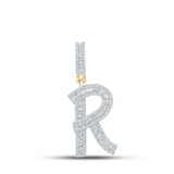Image of 14kt Yellow Gold Mens Baguette Diamond R Initial Letter Charm Pendant 7/8 Cttw