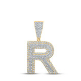 Image of 10kt Two-tone Gold Mens Round Diamond Initial R Letter Charm Pendant 1 Cttw