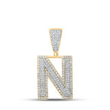 Image of 10kt Two-tone Gold Mens Round Diamond Initial N Letter Charm Pendant 7/8 Cttw