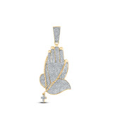 Image of 10kt Yellow Gold Mens Round Diamond Prayer Hands Charm Pendant 7/8 Cttw