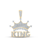 Image of 10kt Yellow Gold Mens Round Diamond King Crown Phrase Charm Pendant 7/8 Cttw