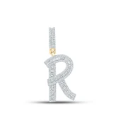 Image of 10kt Yellow Gold Mens Baguette Diamond Initial R Letter Charm Pendant 7/8 Cttw