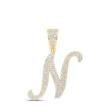 Image of 10kt Yellow Gold Mens Round Diamond N Initial Letter Charm Pendant 1 Cttw
