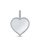 Image of 10kt White Gold Mens Round Diamond Heart Charm Pendant 1/5 Cttw