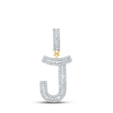 Image of 10kt Yellow Gold Mens Baguette Diamond Initial J Letter Charm Pendant 3/4 Cttw