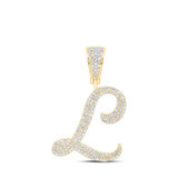 Image of 10kt Yellow Gold Mens Round Diamond L Initial Letter Charm Pendant 7/8 Cttw