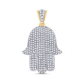 Image of 10kt Yellow Gold Mens Round Diamond Hamsa Hand Charm Pendant 3/4 Cttw