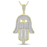 Image of 10kt Yellow Gold Mens Round Diamond Eye of Fatima Hamsa Hand Charm Pendant 1/2 Cttw