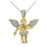 Image of 10kt Yellow Gold Mens Round Diamond Angel Charm Pendant 1/6 Cttw