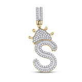 Image of 10kt Yellow Gold Mens Baguette Diamond Crown S Letter Charm Pendant 3/4 Cttw
