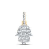Image of 10kt Yellow Gold Mens Baguette Diamond Hamsa Charm Pendant 1/2 Cttw