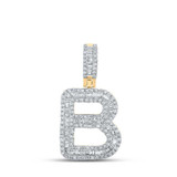 Image of 10kt Yellow Gold Mens Baguette Diamond B Initial Letter Pendant 5/8 Cttw