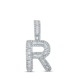 Image of 10kt White Gold Mens Baguette Diamond R Initial Letter Pendant 1/2 Cttw
